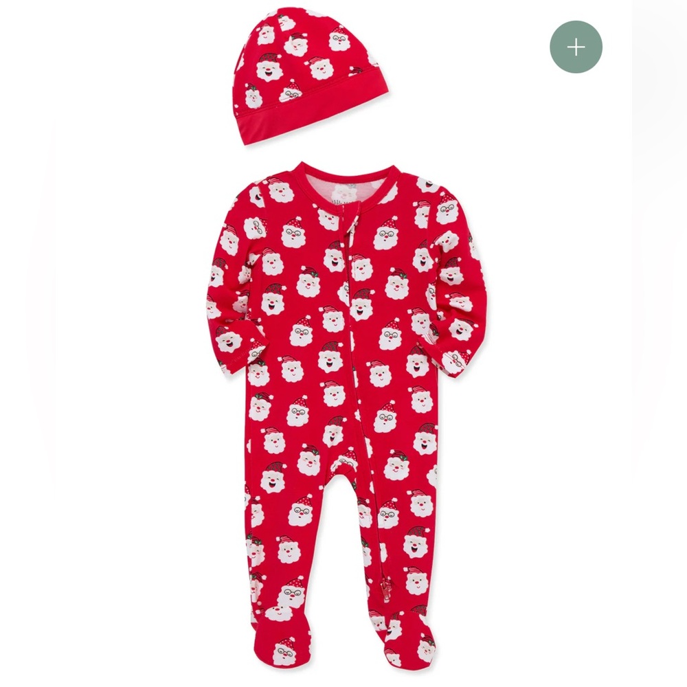 Little Me Red Santa Print Footie & Hat